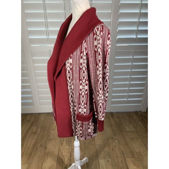 Vtg 1950s Dimonelli Maroon Geo Print Open Front Cardigan M Ribbed Pockets Prop - Picture 11 of 12